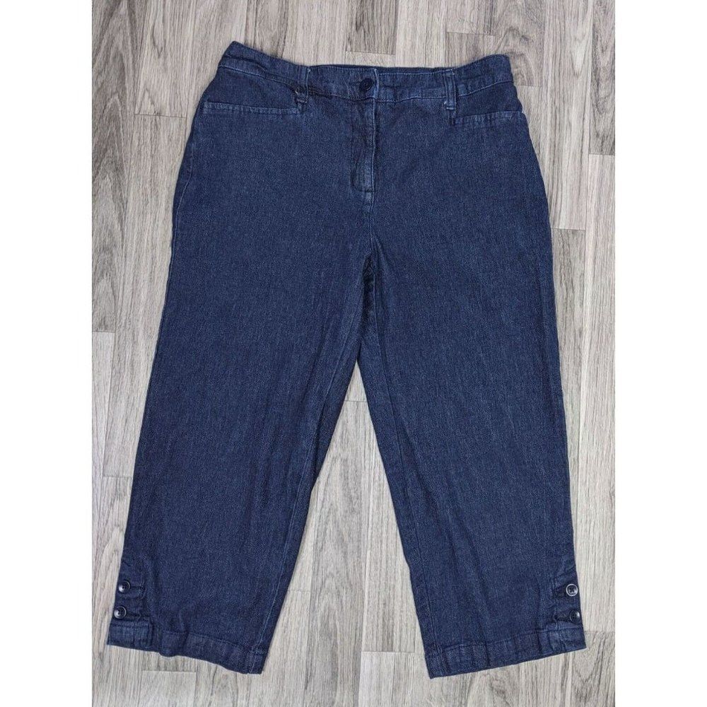 (3/$35) Karen Scott Size 6 Elastic Waist Buttoned Hem Denim Blue‎ Jeans Capris